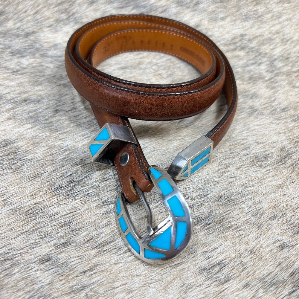 Vintage Pat Areias Sterling Silver Inlayed Turquoise Belt Buckle Set